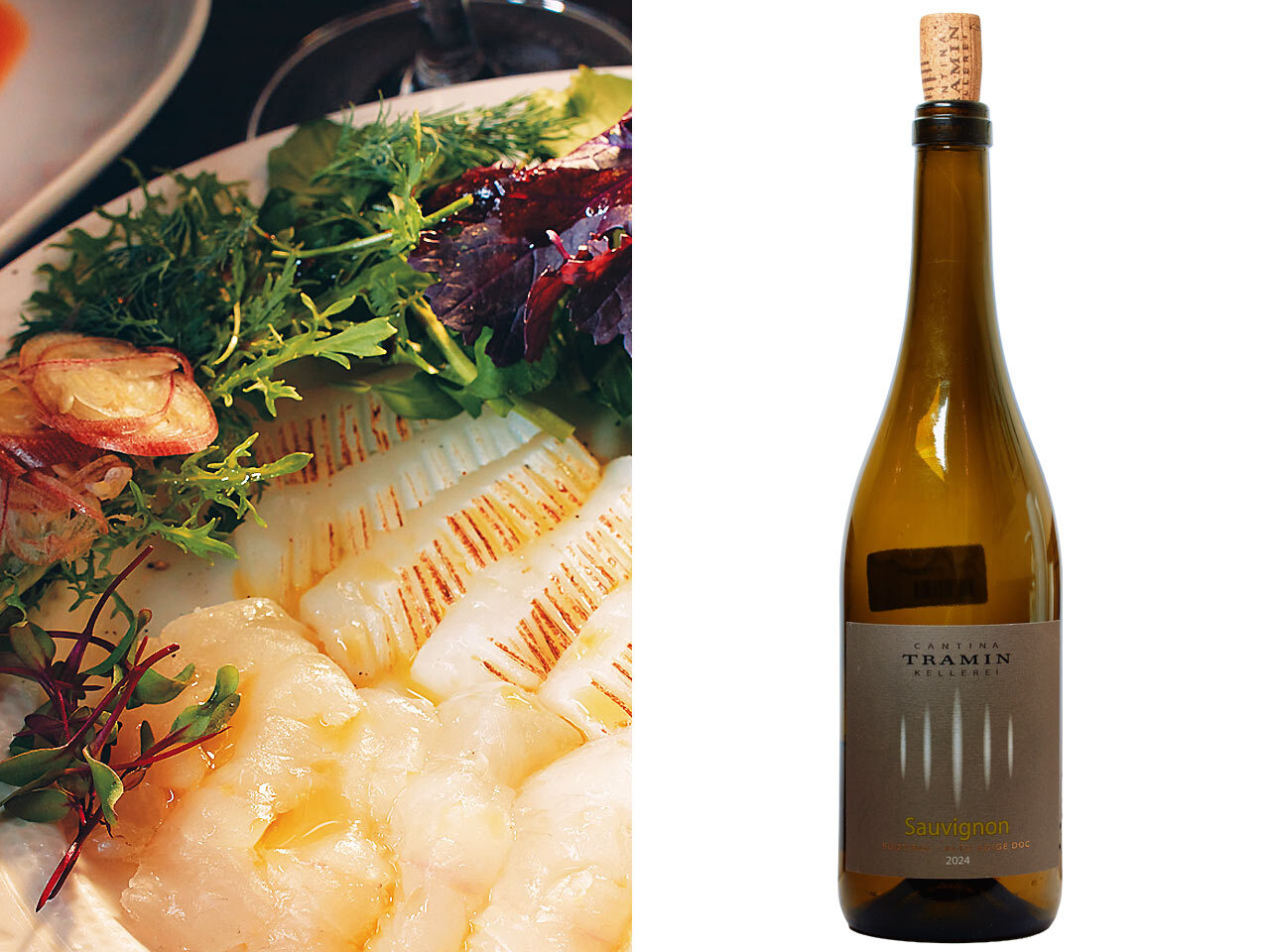 六本木『クッチーナ アッラ バーバ』の「天然鮮魚のカルパッチョと薬味サラダ」とソーヴィニヨン・ブラン