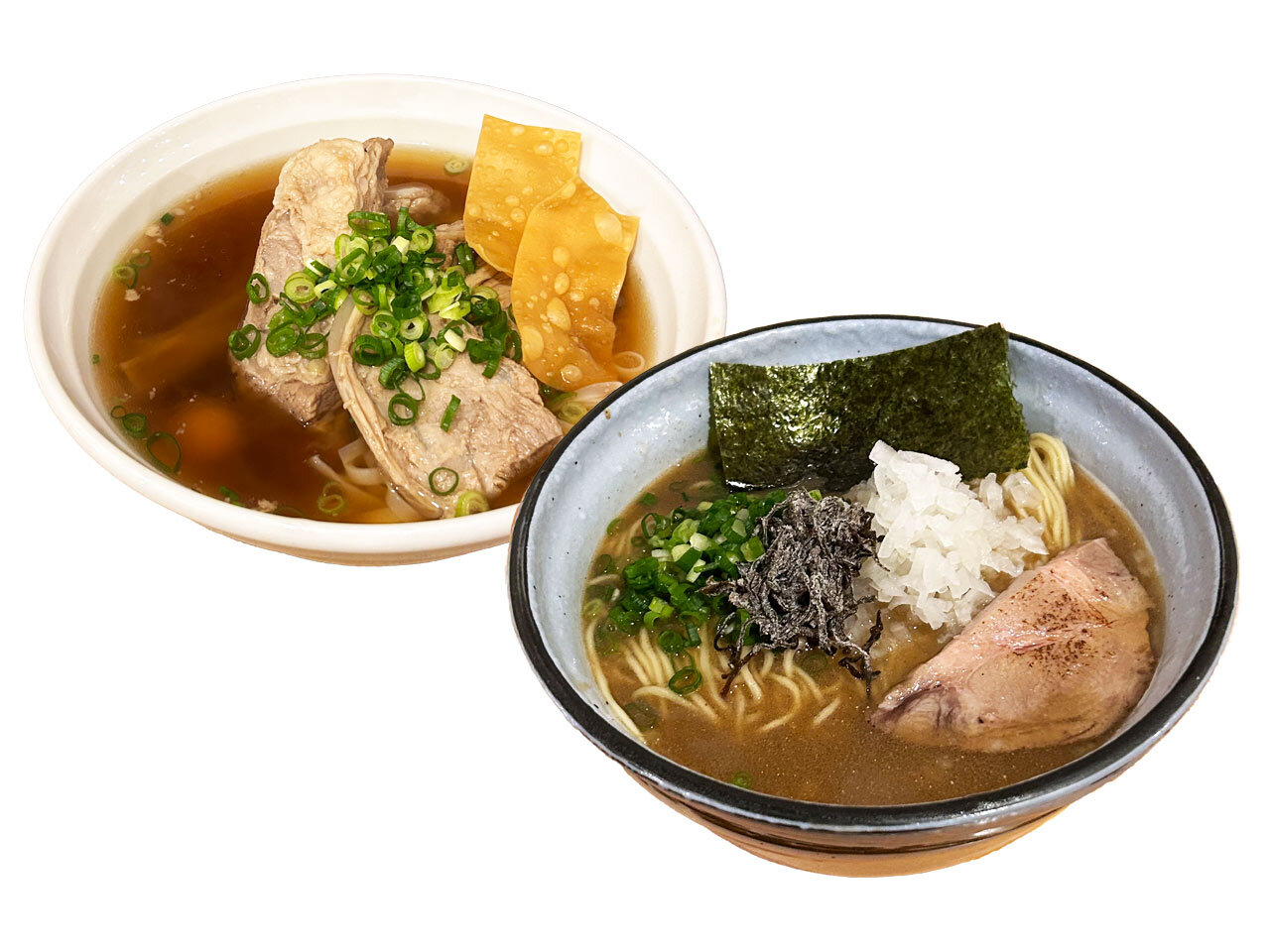 都立大学『ラーメン酒場 晴江戸』の「肉骨茶（フォーセット）」、「濃厚煮干しらーめん（大盛り）」